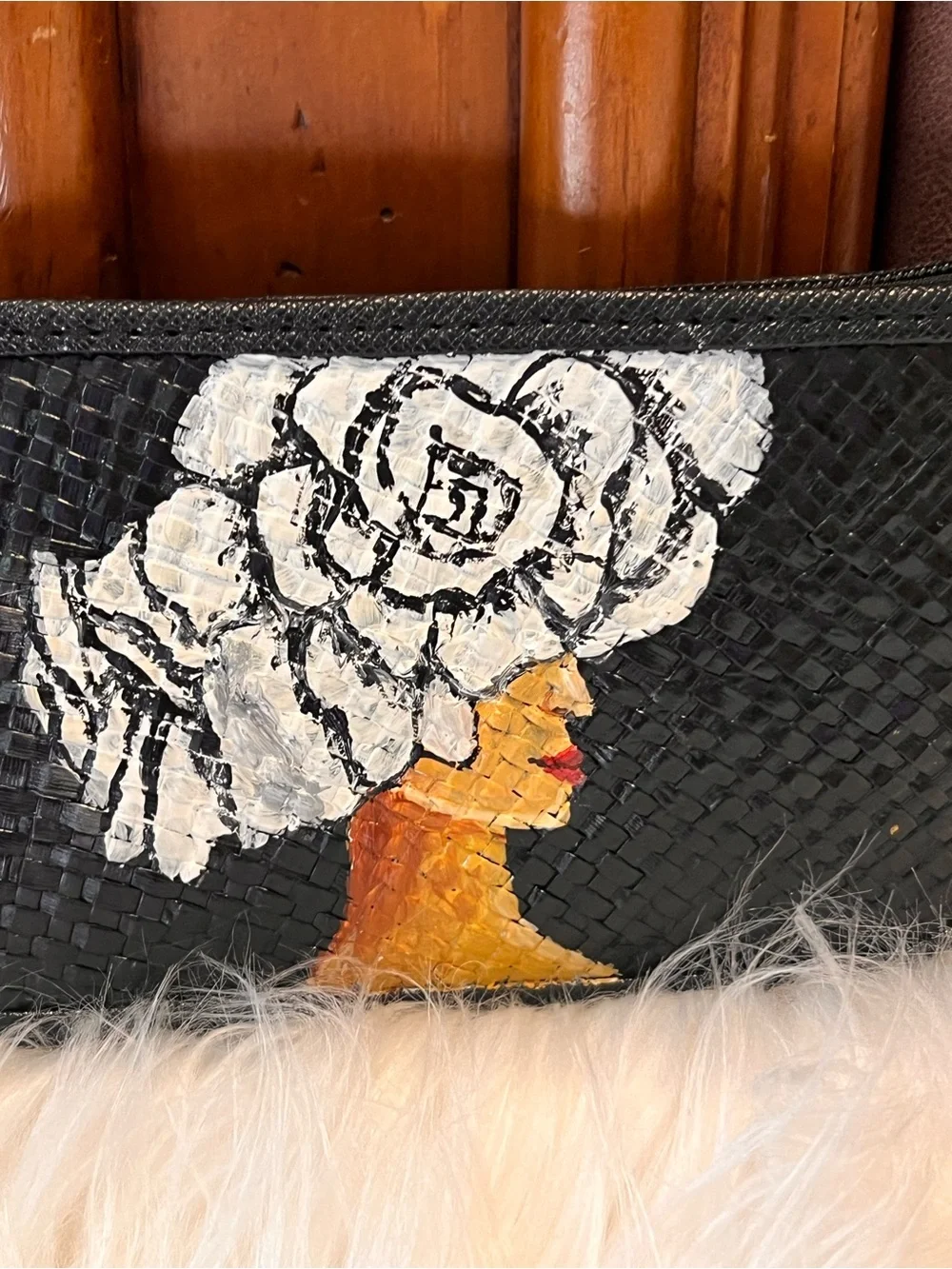 Hand-Painted  Woven Clutch with Floral Head made Philippine wrestle or clutch